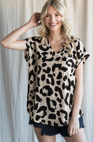 Taupe Leopard Print Cap Sleeve Top