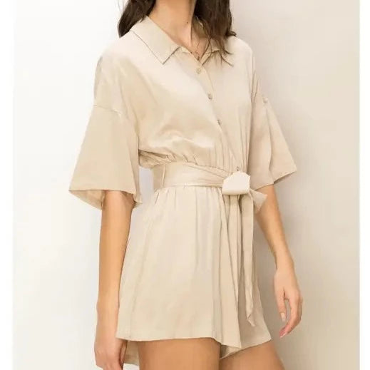 Lovely Time Button-Front Belted Romper
