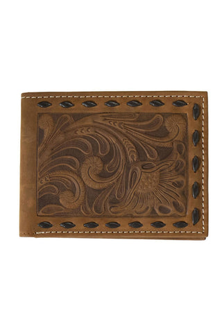 Nocona Wallets Men's Leather Floral Embossed Laced Brown Money Clip - N5415502