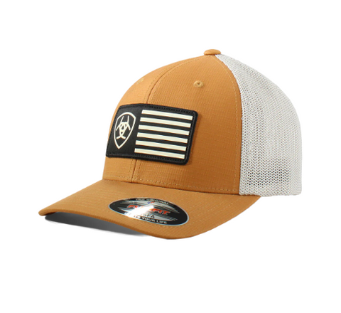 Ariat® Men's Flag Logo 6-Panel Tan & White Snapback Cap A300065108