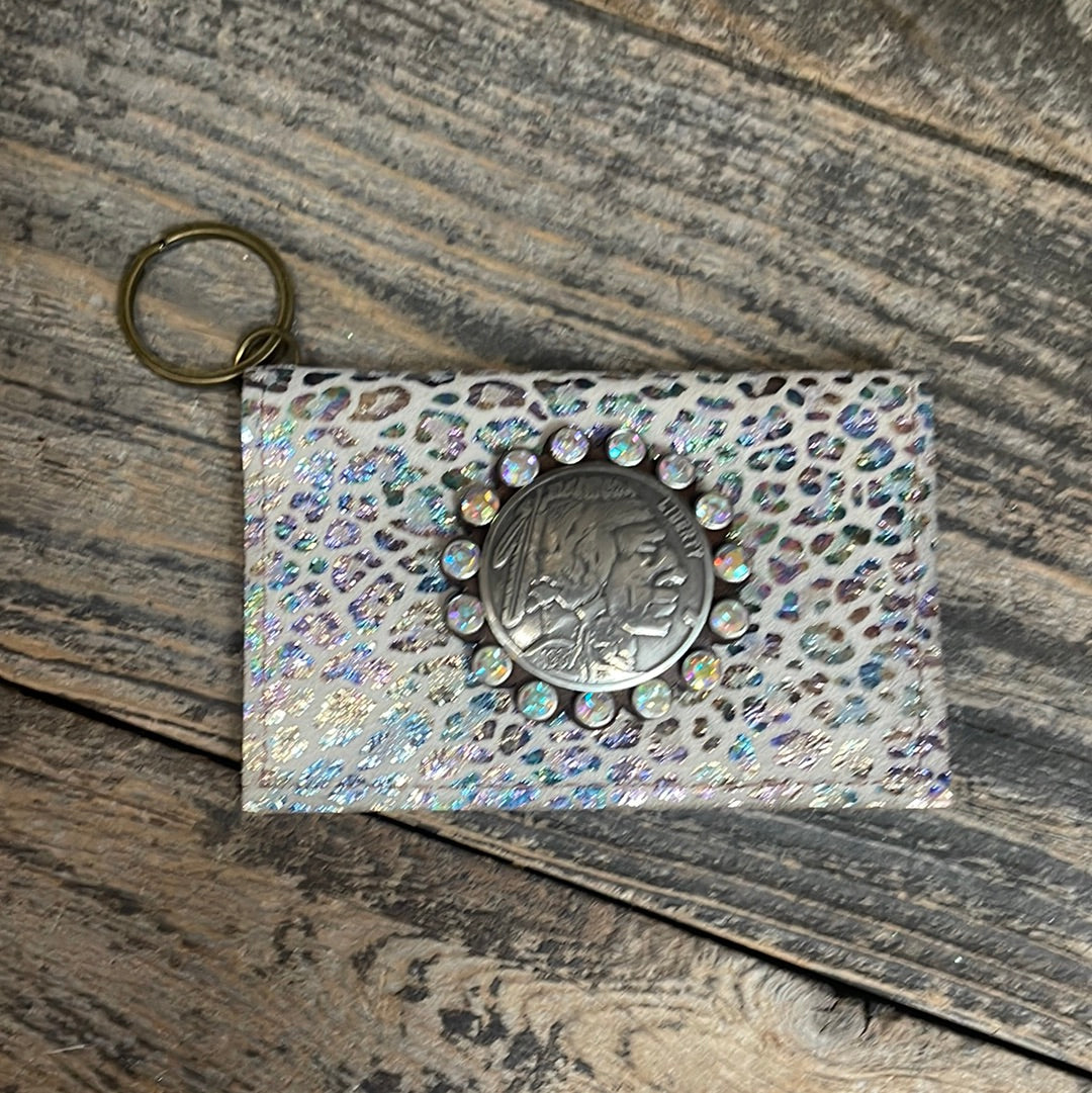 Upcycled Gypsy Card Holder Key Ring | Snake+Black Hide #2