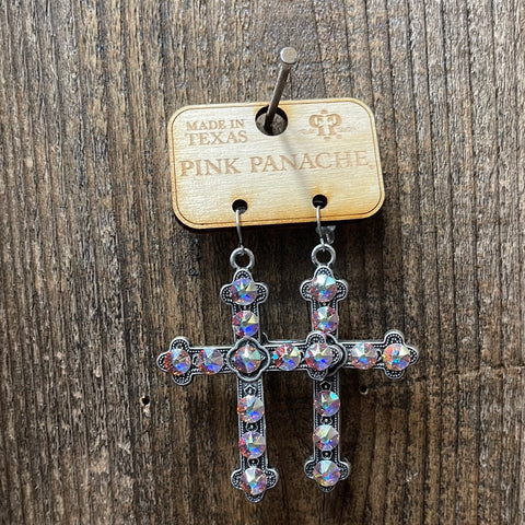 G264 Large Silver Cross With AB Crystals