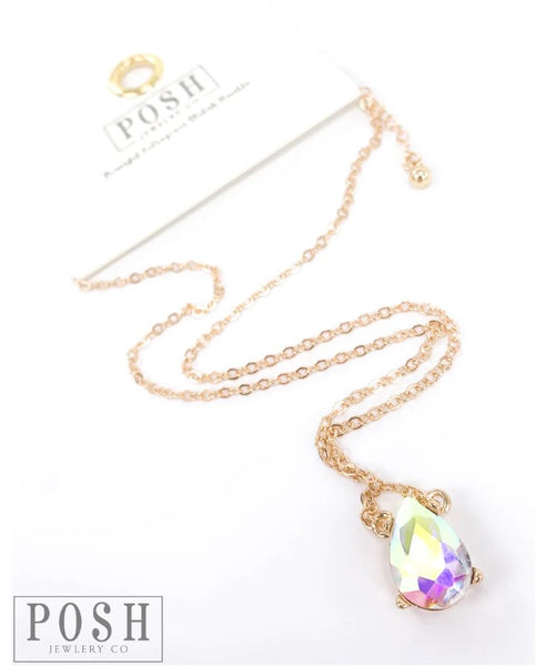 9PN128 Chain necklace with rhinestone teardrop (3 colors)