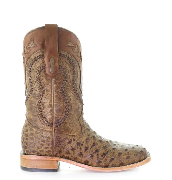 CORRAL MEN'S WOVEN OSTRICH OVERLAY WESTERN BOOTS - SQUARE TOE