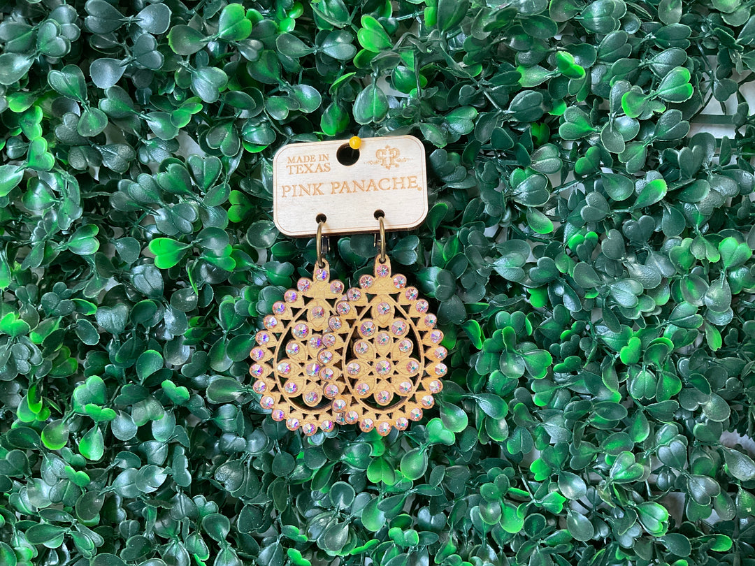 E-453GAB Gold Crackle Wood with AB Stones Large