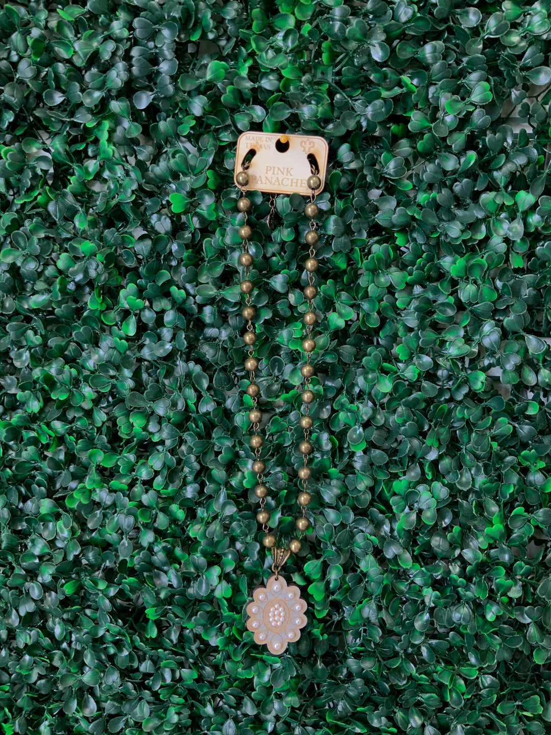 N238 Scalloped wood Necklace with Austrian crystals