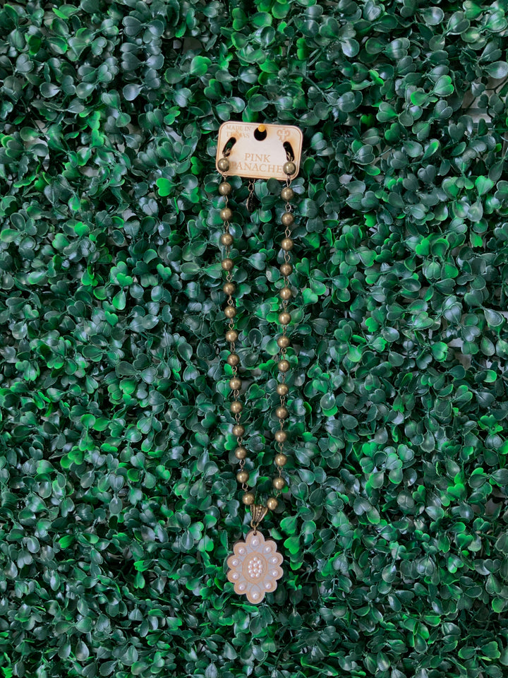 N238 Scalloped wood Necklace with Austrian crystals