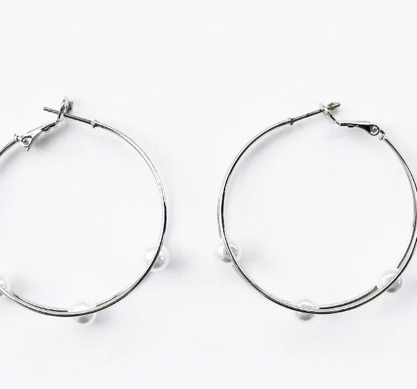 9PE124 * Double hoop with pearl earring (2 colors)