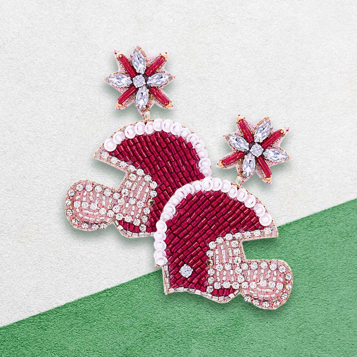 Game Day Felt Back Stone Beaded Football Helmet Dangle Earrings