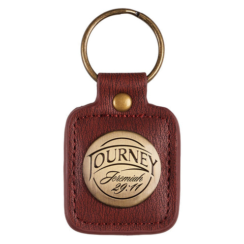 Journey Brown Faux Leather Key Ring - Jeremiah 29:11