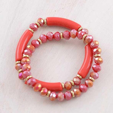 Red Crystal Bead Bracelet Set
