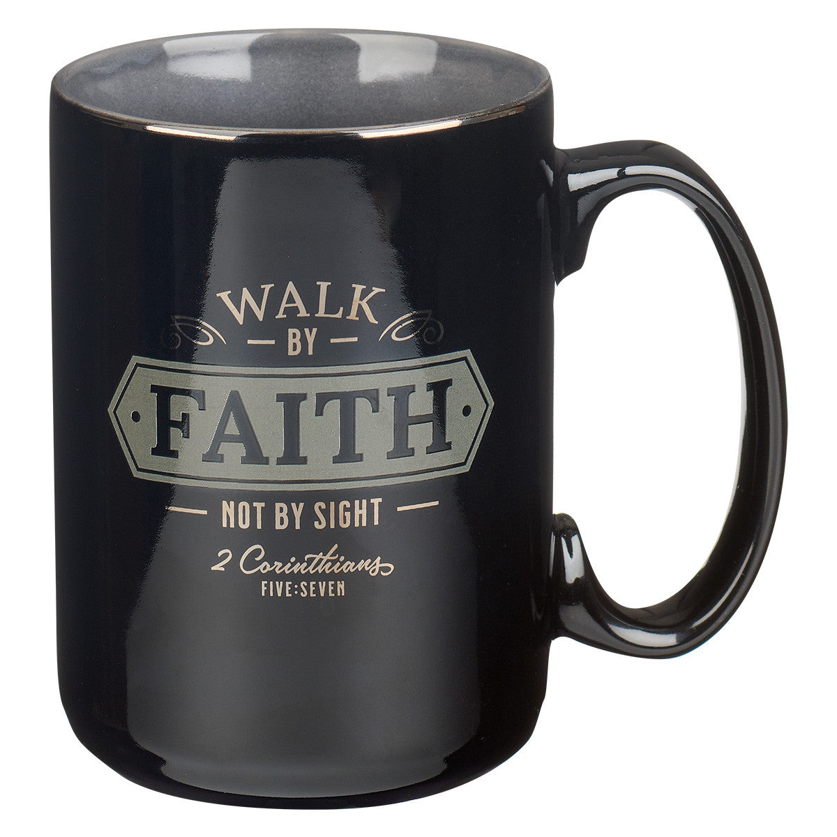 Walk By Faith Black Ceramic Coffee Mug - 2 Corinthians 5:7