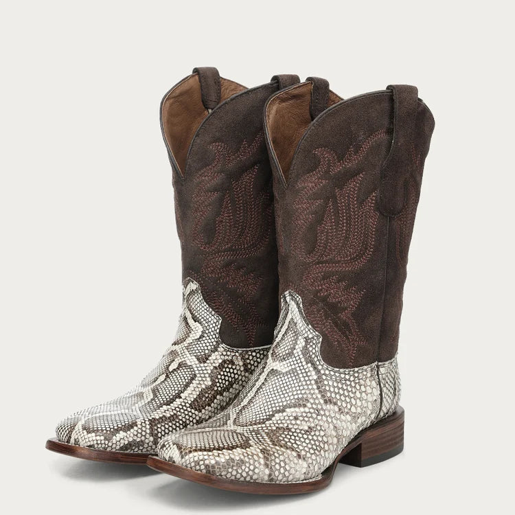 Men's Circle G L8111 White Python Embroidery Wide Stich boot