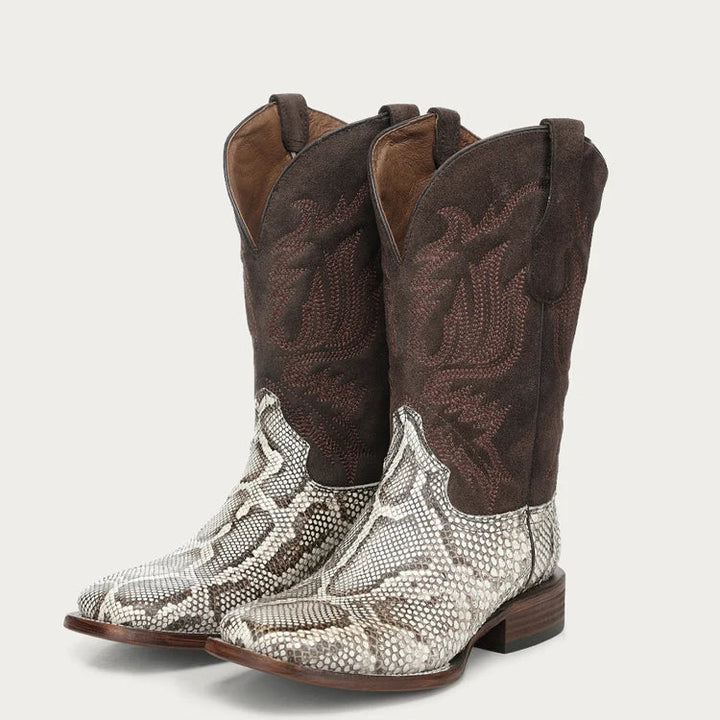 Men's Circle G L8111 White Python Embroidery Wide Stich boot