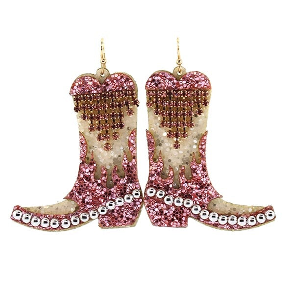 Its Sense sequin rhinestone western boots Earrings