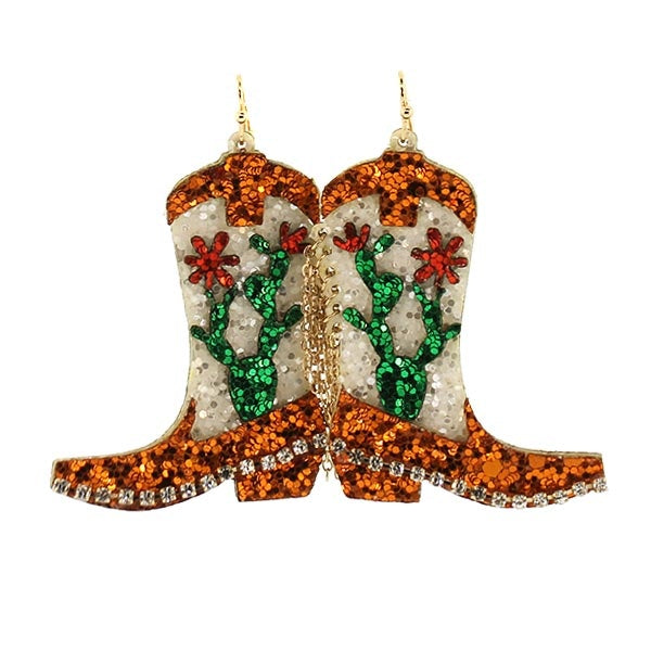 Its Sense sequin rhinestone western boots Earrings