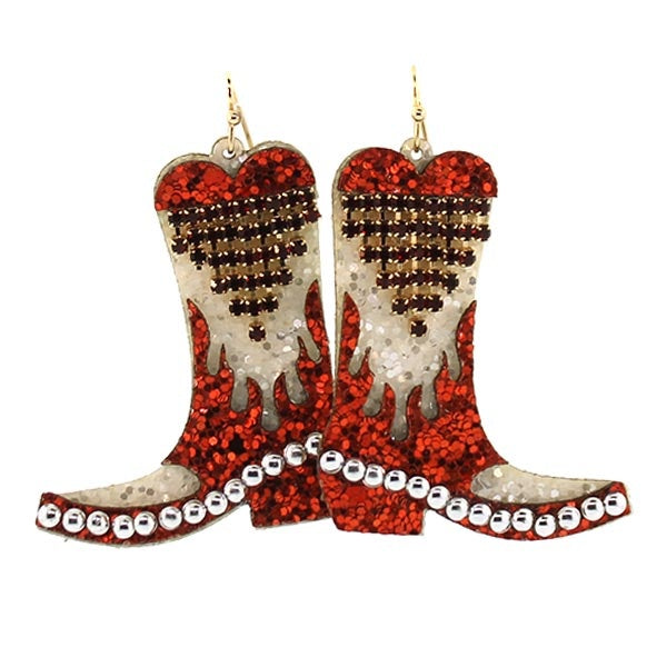 Its Sense sequin rhinestone western boots Earrings
