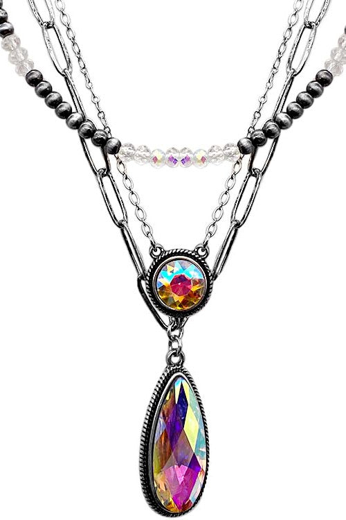 GLASS CRYSTAL PENDANT CHAIN NECKLACE