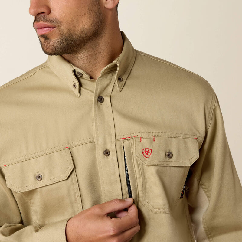 FR Solid Vent Work Shirt-10025402-Khaki