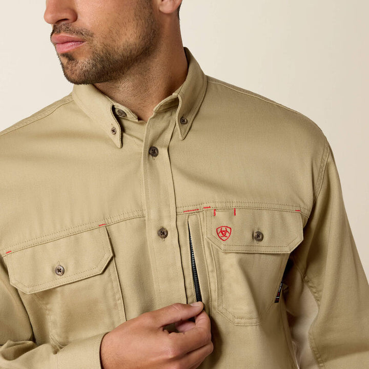 FR Solid Vent Work Shirt-10025402-Khaki