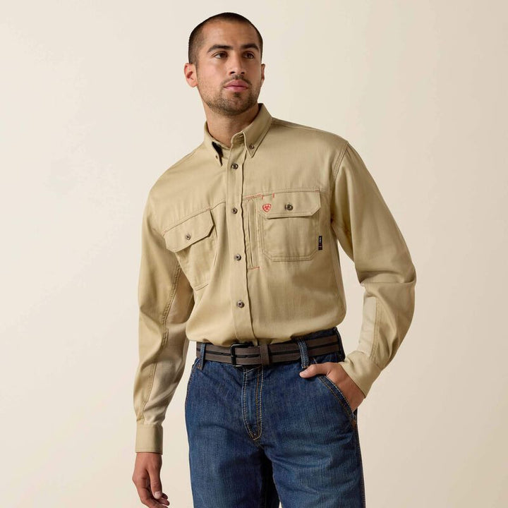 FR Solid Vent Work Shirt-10025402-Khaki