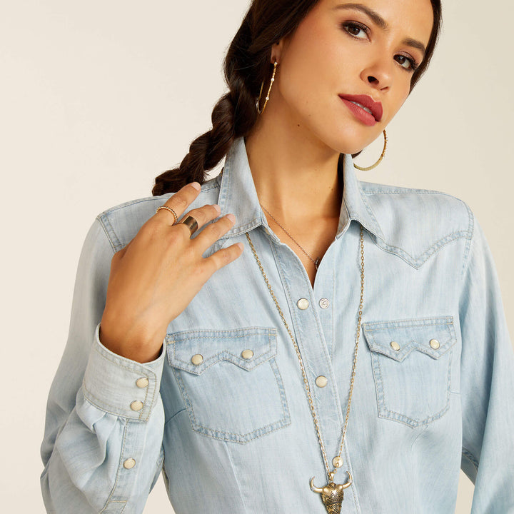 WOMEN'S Style No. 10051493 Blues Shirt-BLEACHED CHAMBRAY