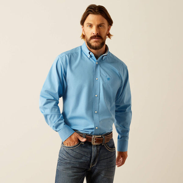 Wrinkle Free Solid Classic Fit Shirt-10055278-BLUE