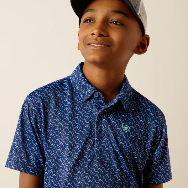 Boy's All Over Print Polo - 10055423- Blue Depths