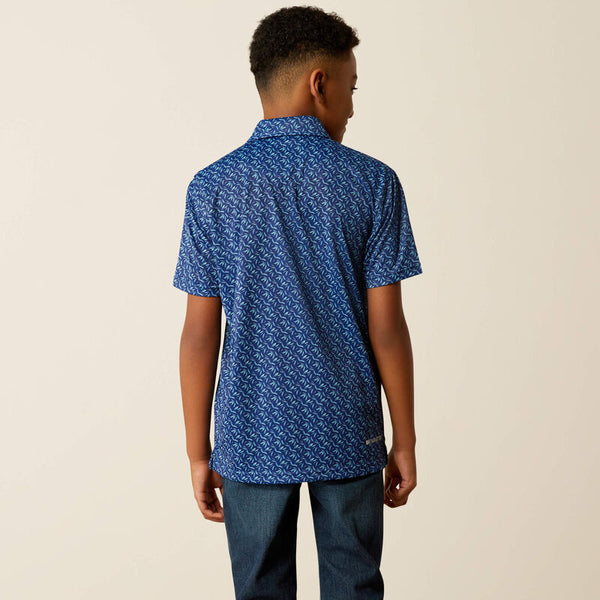 Boy's All Over Print Polo - 10055423- Blue Depths