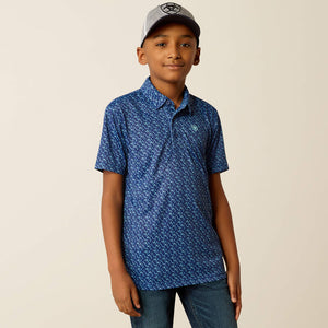 Boy's All Over Print Polo - 10055423- Blue Depths