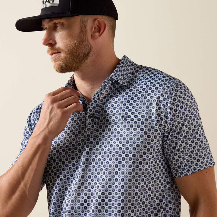 Ariat All Over Print Fitted Polo-10071093-WHITE MEDALLION PRINT