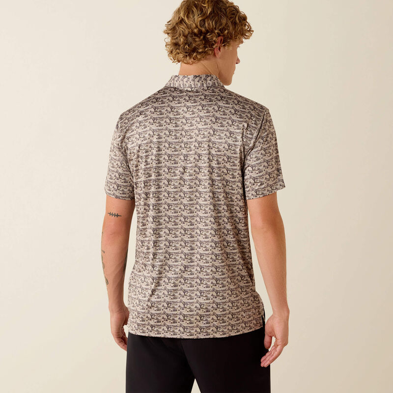 Ariat All Over Print Heathered Fitted Polo-10071651-OFF WHITE DESERT PRINT