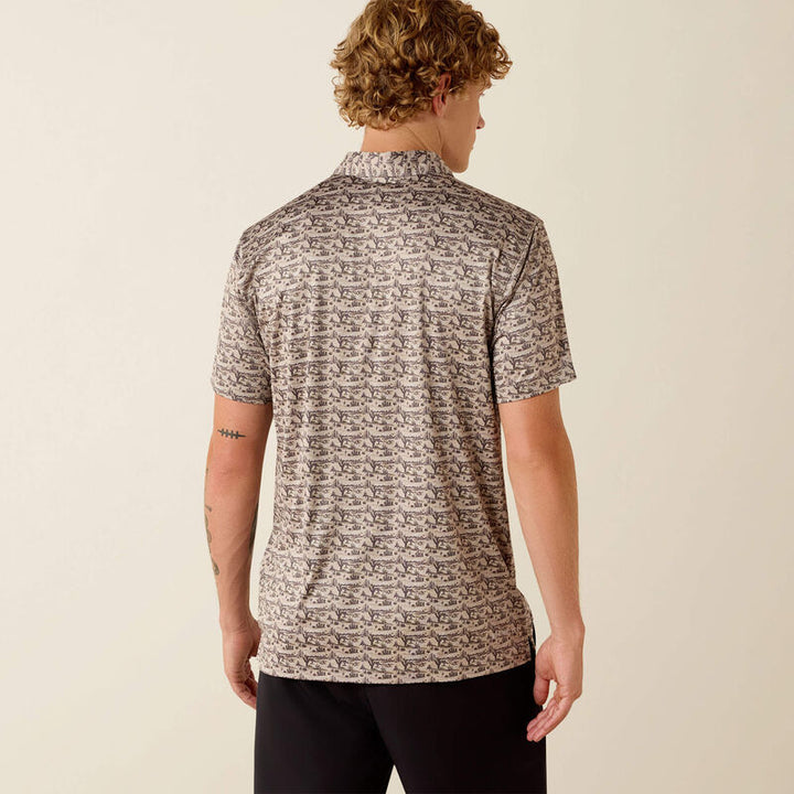 Ariat All Over Print Heathered Fitted Polo-10071651-OFF WHITE DESERT PRINT