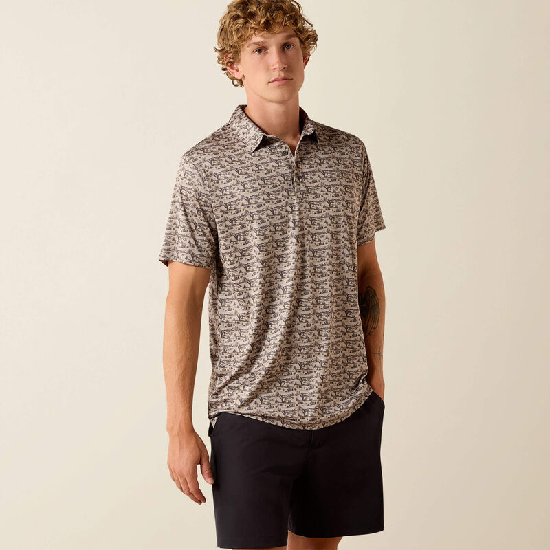 Ariat All Over Print Heathered Fitted Polo-10071651-OFF WHITE DESERT PRINT