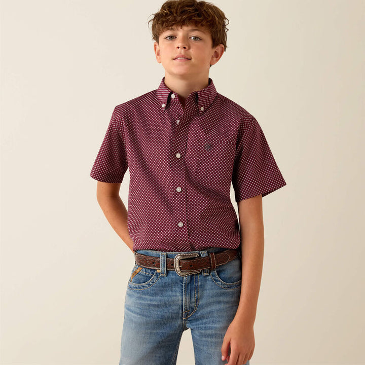 Ariat Boys Pippin Shirt-10071675-MAROON BANNER GEO PRINT