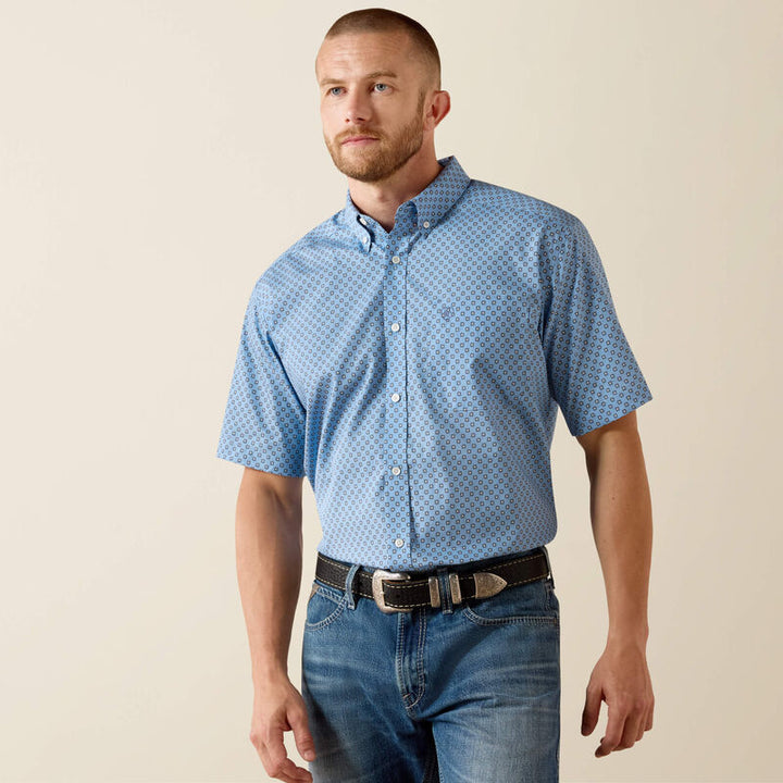 Ariat Wrinkle Free Cash Classic Fit Shirt-10071740-BLISSFUL BLUE MEDALLION PRINT