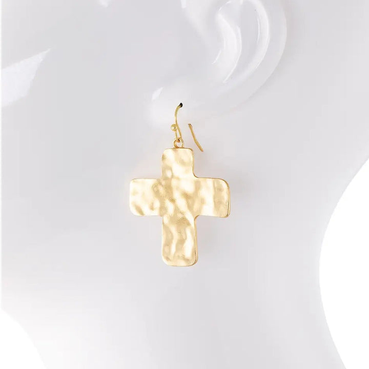 Hammered Cross Drop Earrings