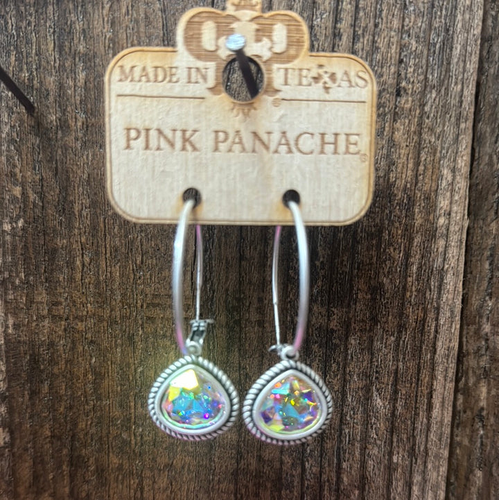 E-649 TEARDROP CRYSTAL HOOP EARRING