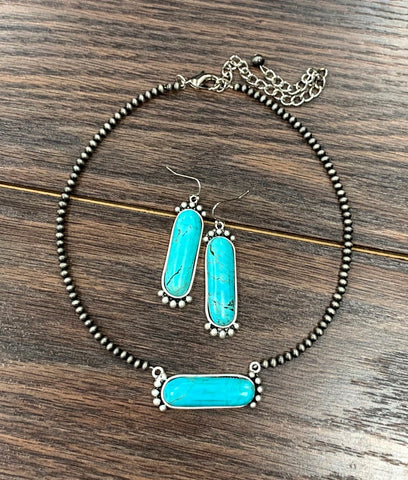 Turquoise Stone Necklace Earrings Set