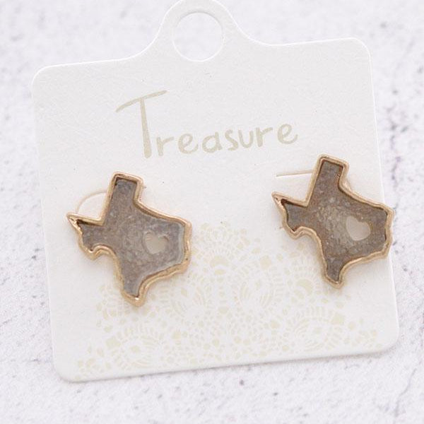 Druzy Texas Map Stud Earrings