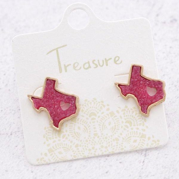 Druzy Texas Map Stud Earrings
