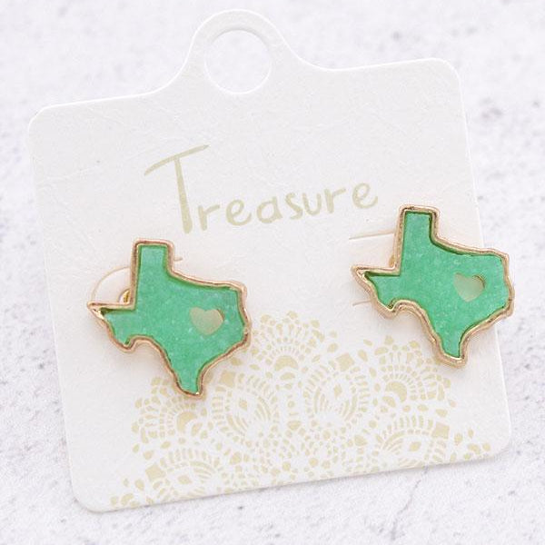 Druzy Texas Map Stud Earrings