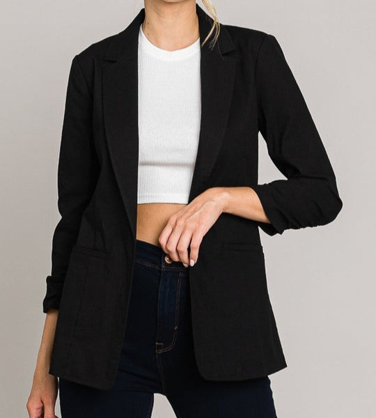 Ruched Sleeve Blazer