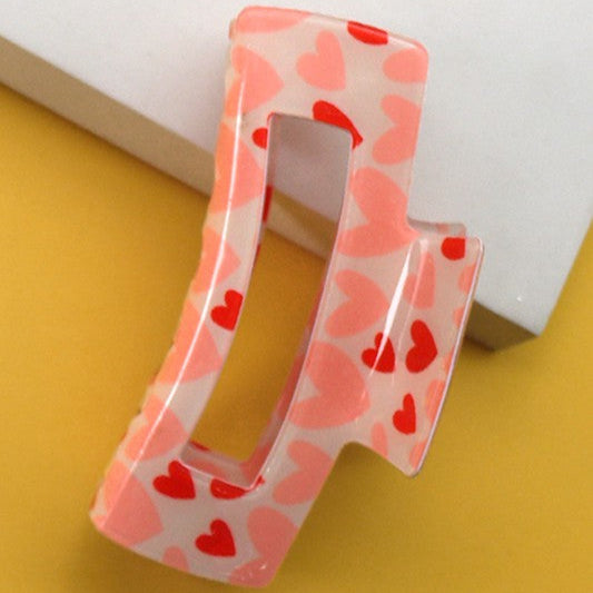 VALENTINE'S RECTANGLE HEART HAIR CLAW CLIPS