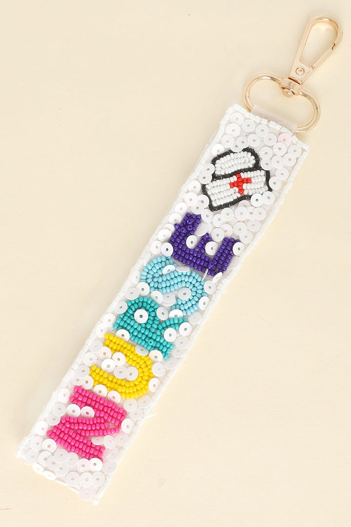 LONG STRIP LETTERING BEADED KEYCHAIN