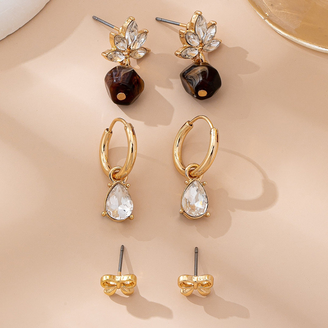 Gold-tone Floral & Drop Earring Set