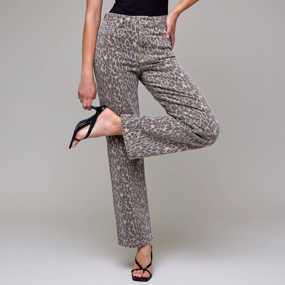 Hidden Cheetah Print Stretch High Rise Classic Straight Jean