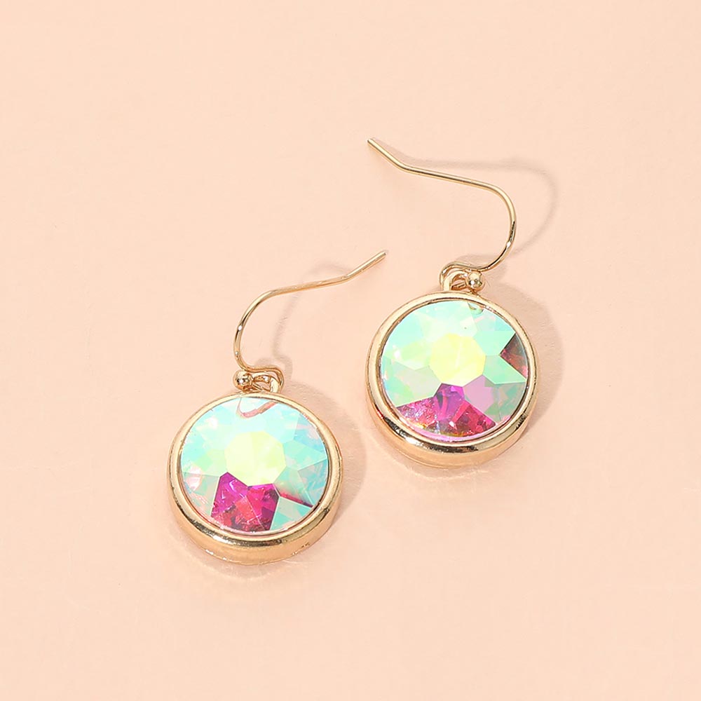 Round Faceted Stone Drop Dangle Earrings
