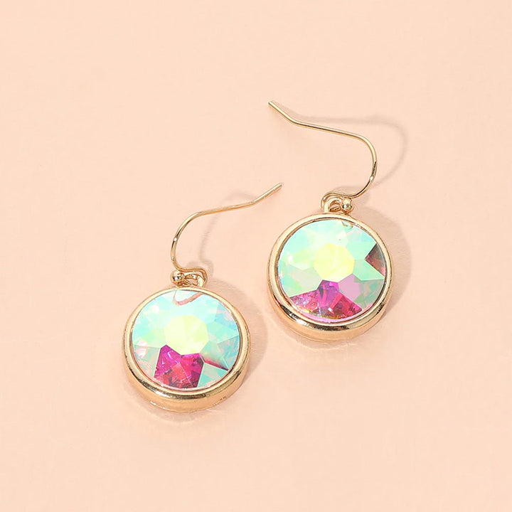 Round Faceted Stone Drop Dangle Earrings