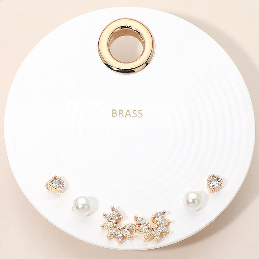 Marquise Stone Cluster Pearl Stud Set